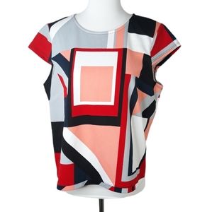 Jules & Leopold Women Top Short Sleeve Cropped Red White Black & Gray Size M